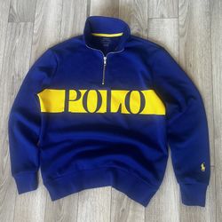 Polo Ralph Lauren Navy, yellow quarter zip sweater