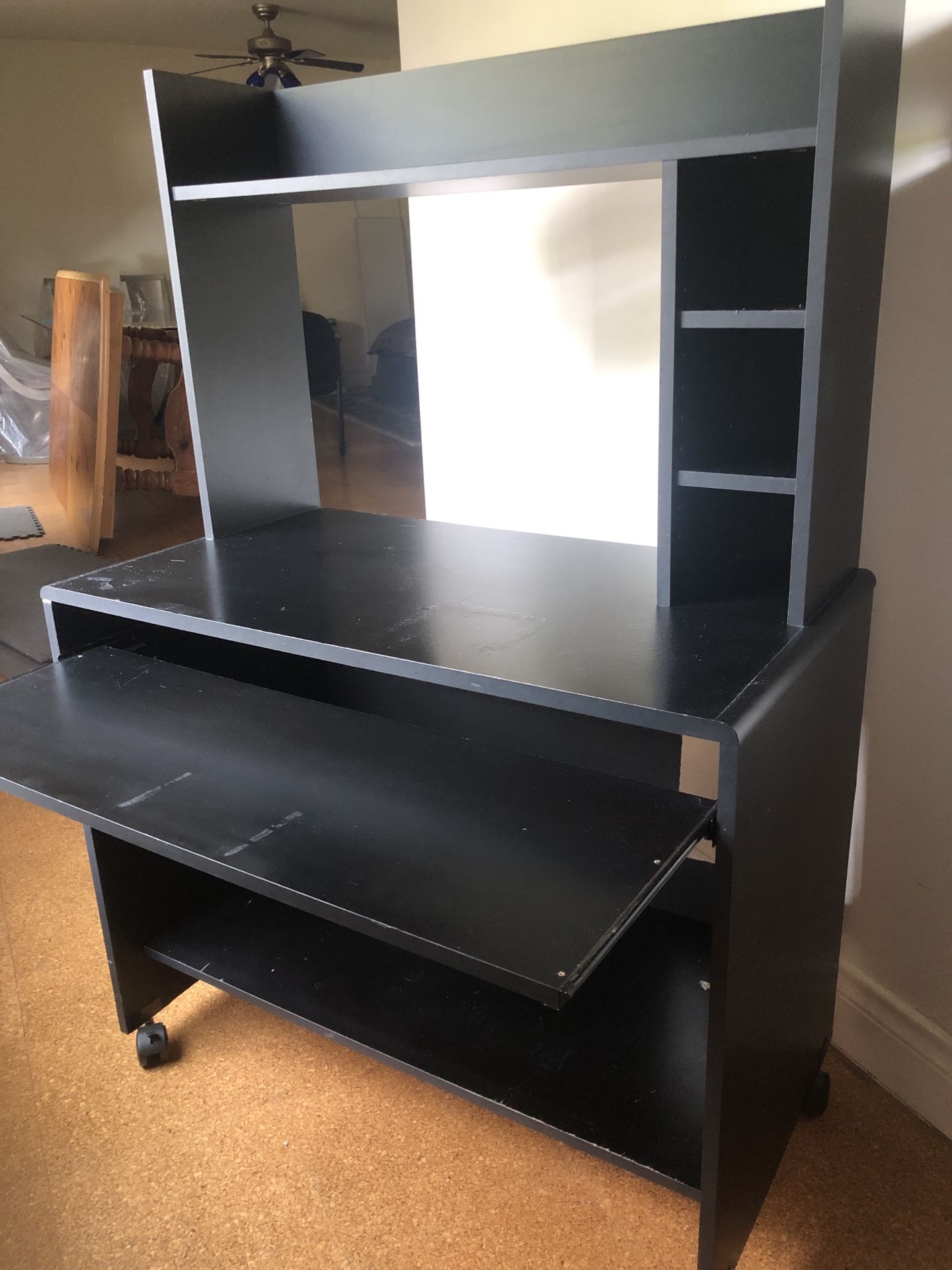 Rolling Desk with Hutch Cabinet