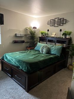 Solid Wood Captains Storage Full Bed Frame with shelves and drawers