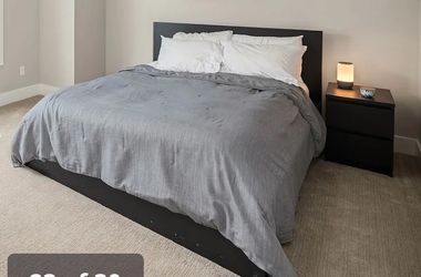 IKEA Malm queen size black bed + nightstand