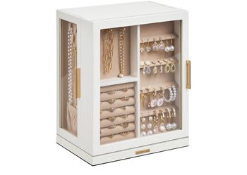 Glimmloop 360° Rotating Jewelry Box with 5 Drawers, Spacious Vertical Jewelry Organizer with Glass Window, Jewelry Storage Case, Dustproof & Moisture-