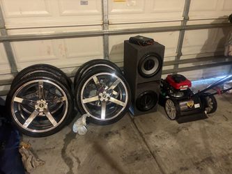 Rims,12 box speakers 200 watt amp,Honda lawnmower