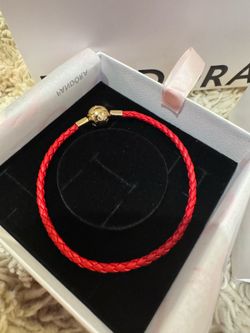 Pandora  Red Woven Leather Bracelet 14k gold plating