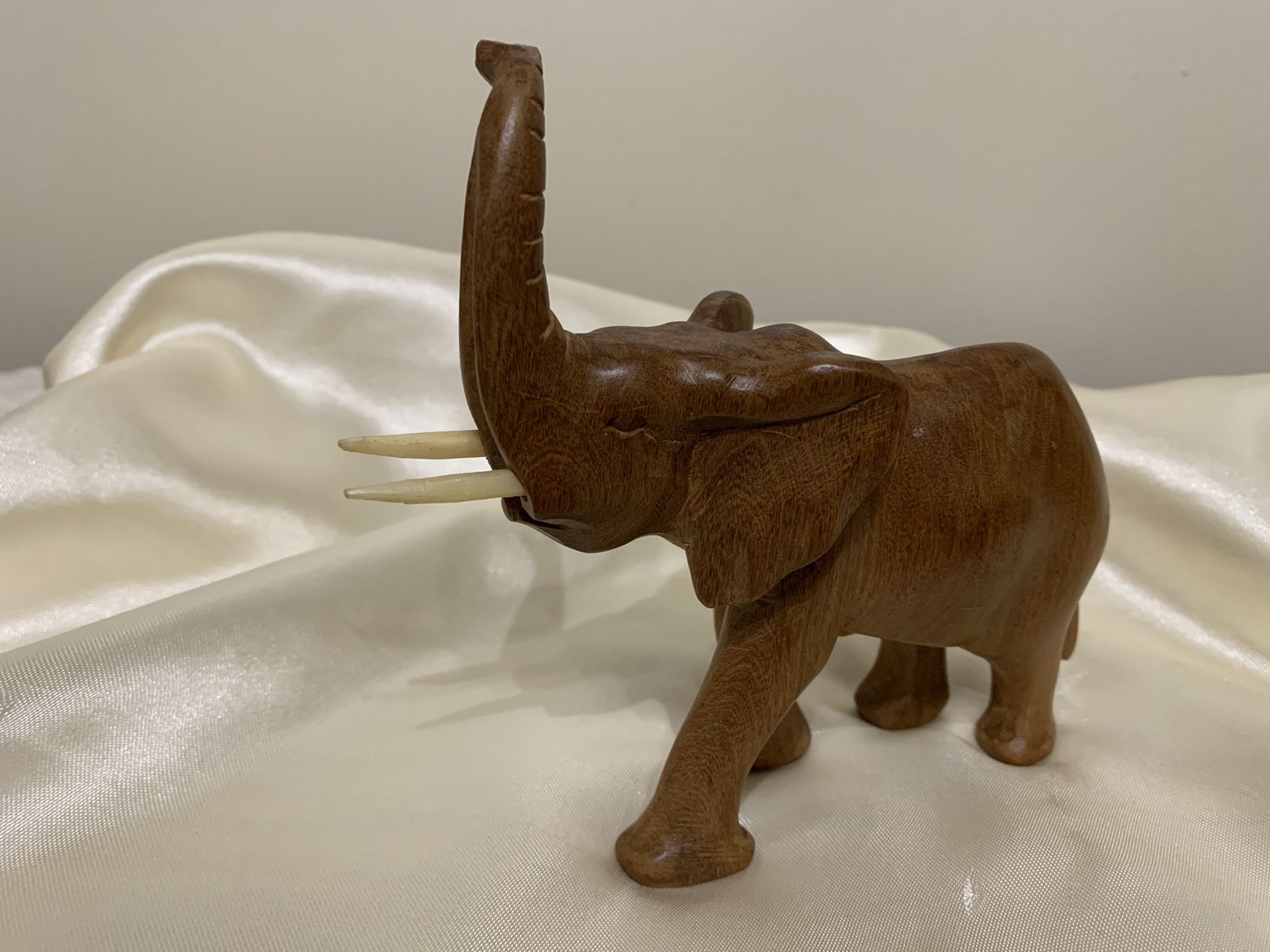 Vintage Hand carved wood elephant made in Kenya
