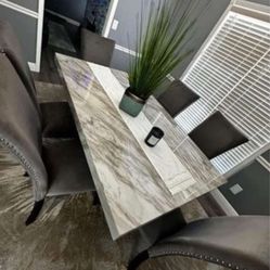 Faux Marble Table and 6 Chairs