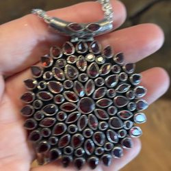 Faceted garnet sterling chakra pendant with chain