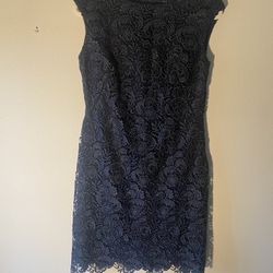 Lauren Ralph Lauren Size 8 Formal Navy Lace Lined Dress