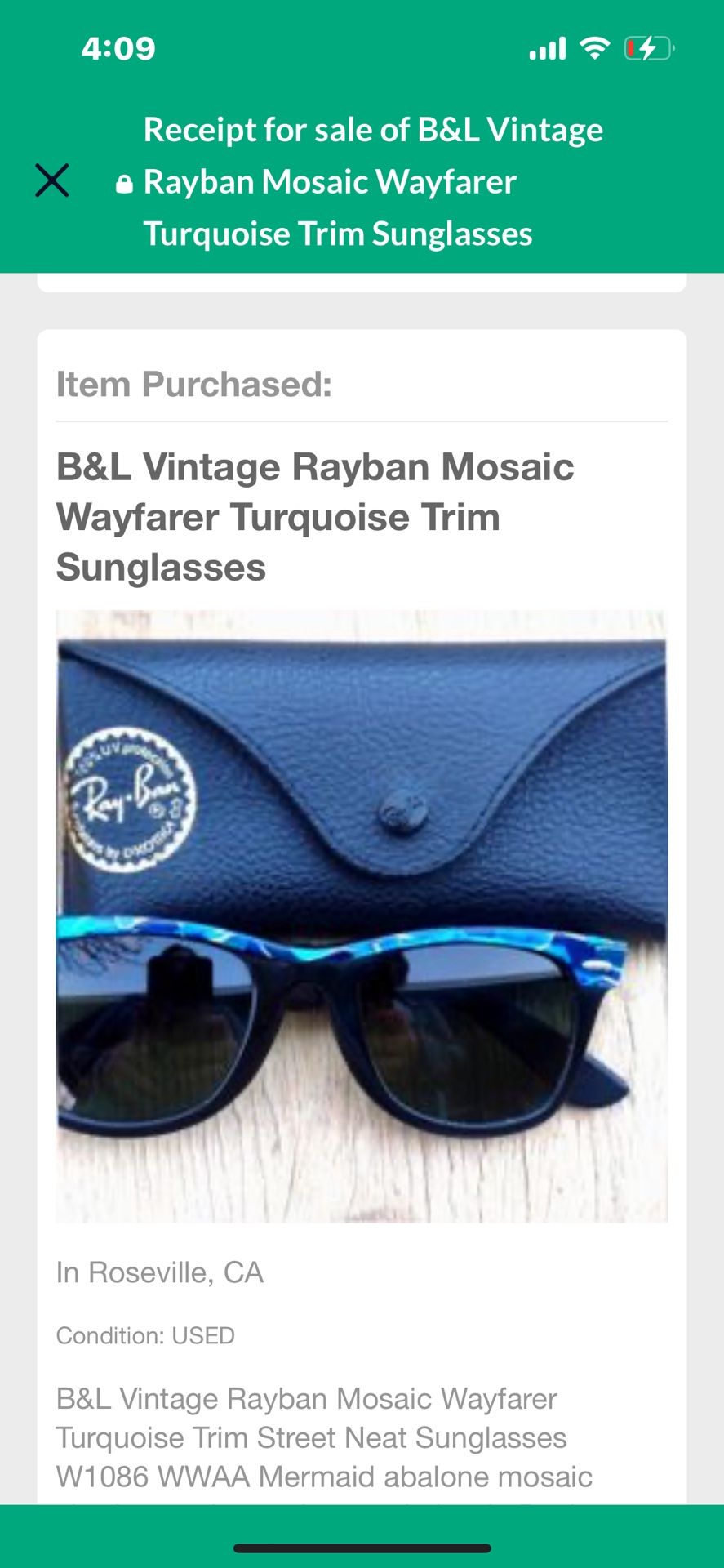 Rayban  Vintage Turquoise  & Gold