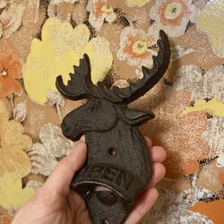 Vintage style cast iron moose bottle opener 