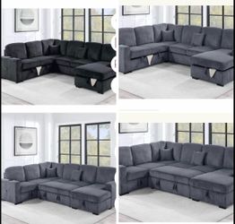 $650. 4Piece Convertible Sectional  Sleeper Sofa ,Chaise Storage ,Sofa Storage & USB Ports
