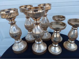 Mercury Glass Pillar Candle Holders Set of 7