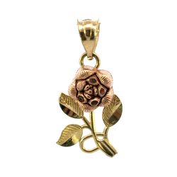 Woman’s Ladies 10k Two Toned Rose Yellow Gold 1” Inch Rose Charm Pendant For Necklace GP3126879