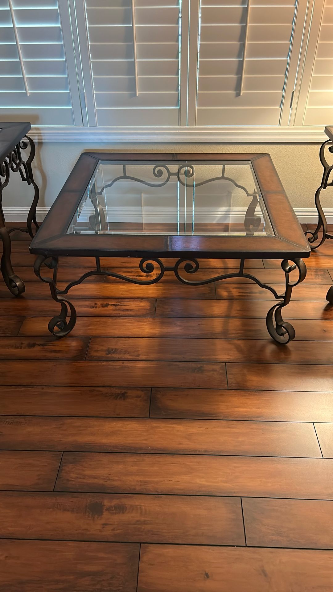 Beautiful Glass-topped Embossed Leather Coffee And End Tables
