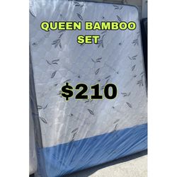 QUEEN BAMBOO MATTRESS AND BOX SPRING