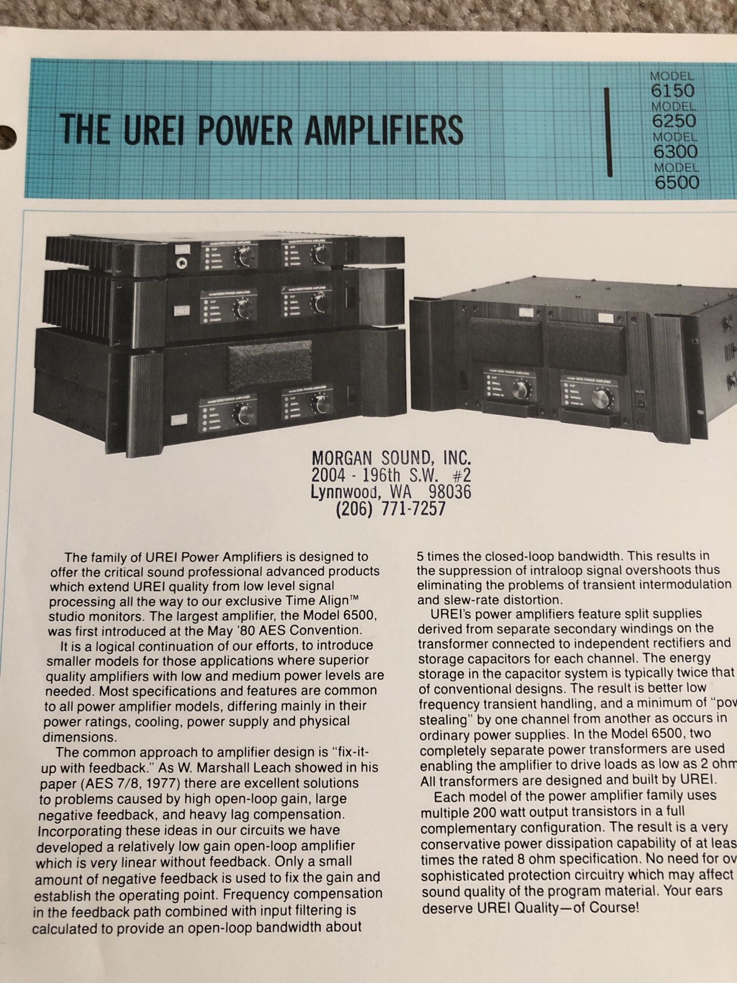 Urei amplifier brochure and price sheet