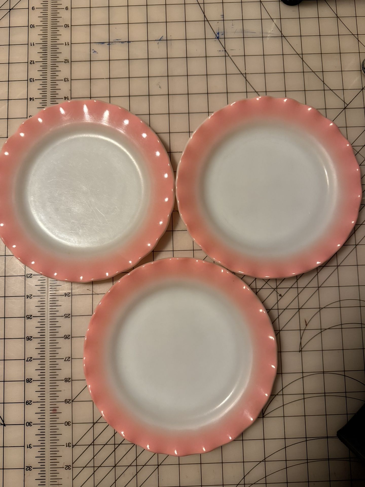3 Hazel Atlas Crinoline Pink 9” Plates