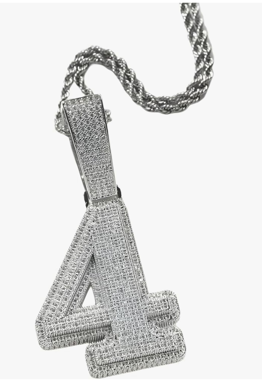 Hip-hop punk-style #4 silver pendant with moissanite diamonds.