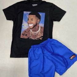 Gucci Mane graphic T-shirt W/ Cool Blue Shorts