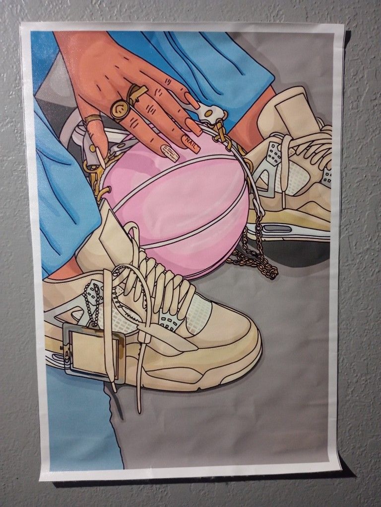 Nike Shoes Air Jordan Sneakers Girls Pink Basketball Canvas Poster Wall Decor