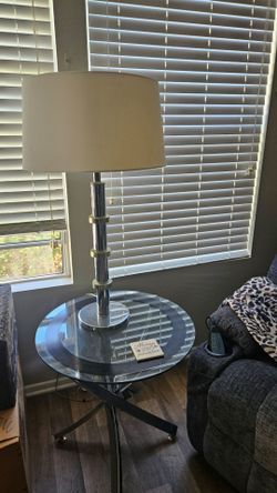 GLASS COFFEE END TABLE AND  MATCHING LAMP