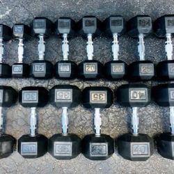 FULL SET OF RUBBER HEX  DUMBBELLS (PAIRS OF)  : 10s 15s 20s 25s 30s 35s 40s