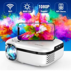 MOOKA WiFi Movie Projector, Portable Outdoor Projector 8000L Support 1080P, Mini Smart Phone Projector for iPhone,Video Projectors with Carrying Bag f