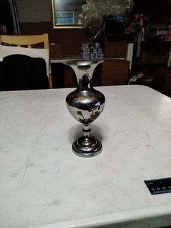 Silver Plated Vase Brass Inlaid Flowers 