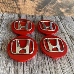 Set of 4 Honda Wheel Rim Center Caps Red/Chrome Logo 69MM/2.75