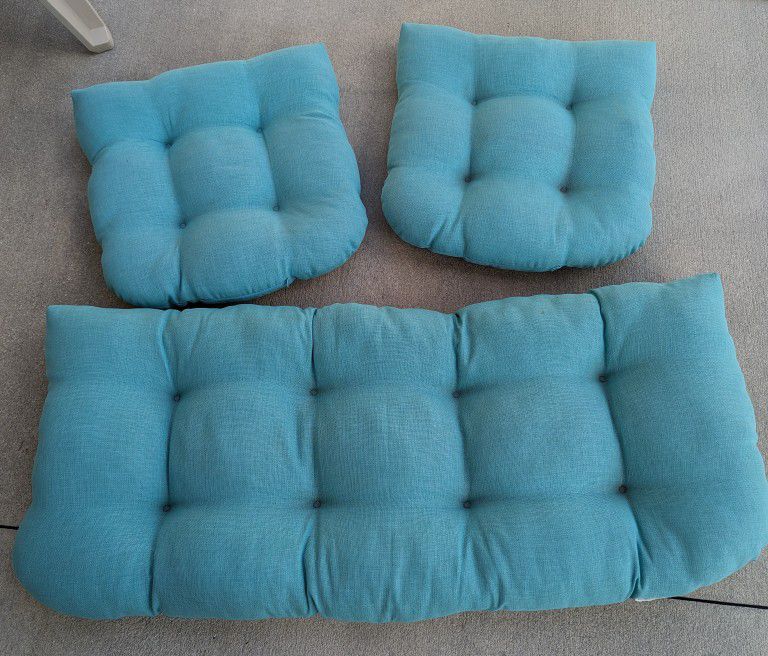 Outdoor/Indoor Patio Furniture Seat Cushion Set, Aqua Blue 3 Count

