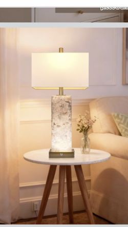 2-Pack 25.6" Alabaster Lamps, Marble Lamp Nightstand Lamps Set of 2, 3-Color Temperatures Bedside Lamps with Nightlight, Modern Table Lamp with USB Po