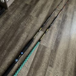 Pair Of Salt Water Fishing Rods. 8’ Deckhand And 7’ Bait Stick Style Rods. 