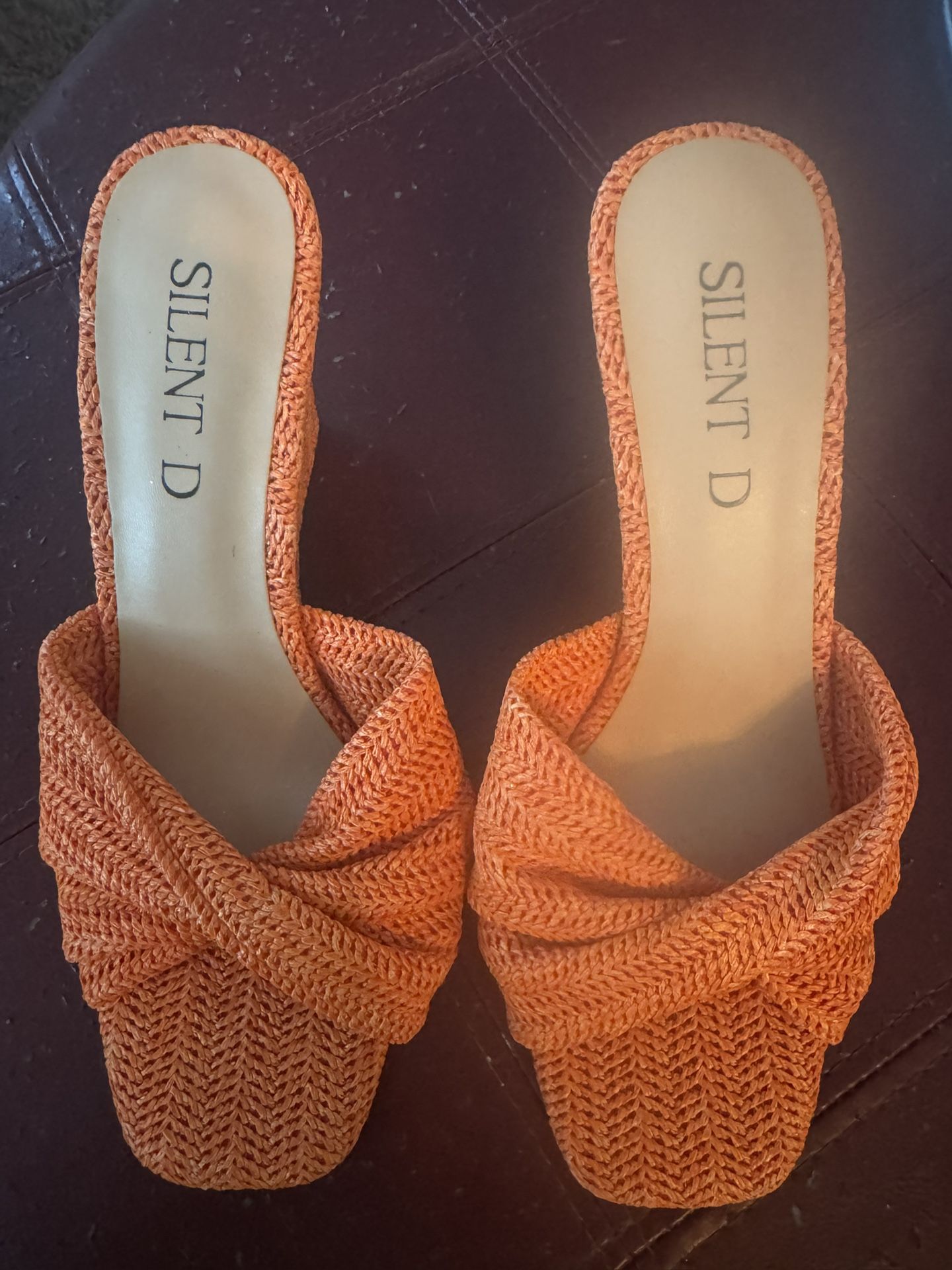 Silent D Orange Woven Mule Heels – Size 6.5 – Worn Once, Excellent Condition