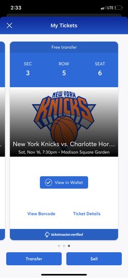 Hornets Vs Knicks tickets
