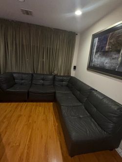 Dark Charcoal Grey Leather Modular Sectional Sofa
