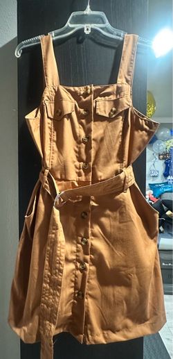 Brown Button-Front Belted Mini Dress
