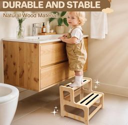 Toddler Step Stool, Step Stool for Kids, Toddler Stool for Bathroom Sink & Potty Training, Wooden