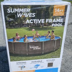 Summer Waves 14’ X 36” Wicker Metal Frame Pool Set Filter Pump Ladder 