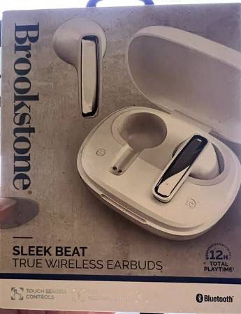 Brookstone Sleek Beat True Wireless Earbuds White