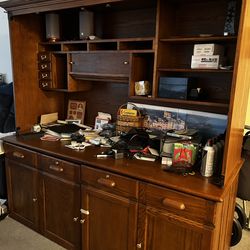 Classic 2-piece armoire style desk - dark oak and lockable