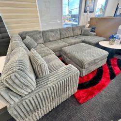 Extra Fluffy Living Room Furniture Set ✨ Ashley Lindyn Sectional Couch ✨ Fast Delivery, Color Options 