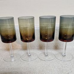 Set of (4) Mid-Century Denby Bluerina Krosno Wine Gobblets 2¼" Dia-6¼" Tall 
