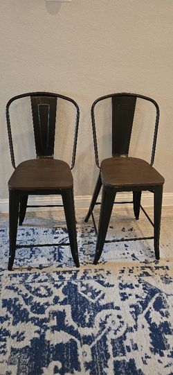 2 Versatile Farmhouse metal & wood chairs in Antique Black