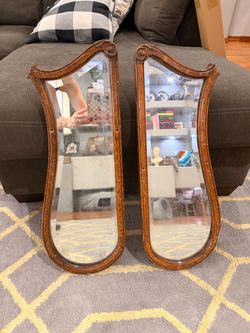Pair of Vintage Wood Framed Vanity Mirrors