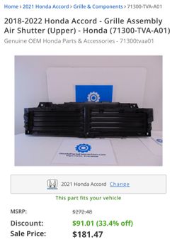 Honda Shutter Assembly 71300 TVA A01