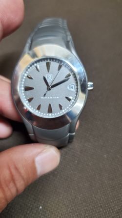 ESQ Titanium Movado Unisex 37mm Watch Dark Gray Tone Date Swiss . New Japanese Battery, Good Condition.