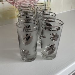 Vintage Silver Plated Fall Autumn Glass Drinkware Set Of 8