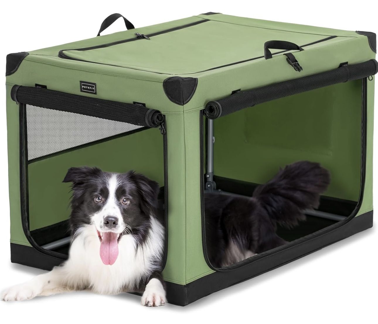 Petsfit Dog Crates for Medium Dogs, 36" L x 24" W x 23" H Adjustable Fabric Cover by Spiral Iron Pipe, Strengthen Sewing Fabric Dog Crate 3 Door Desig