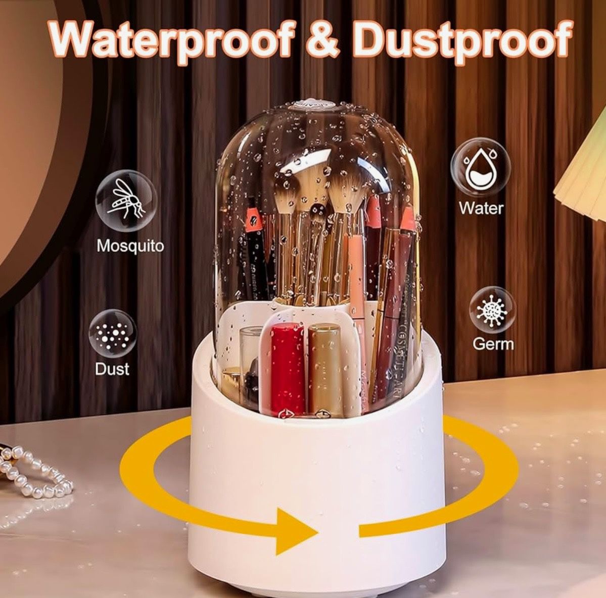 Idle Way Makeup Brush Holder with Lid 360 Rotating, Make up Brushes Organizer for Vanity, Dustproof Makeup Organizer Storage(with Makeup Cosmetics Bag