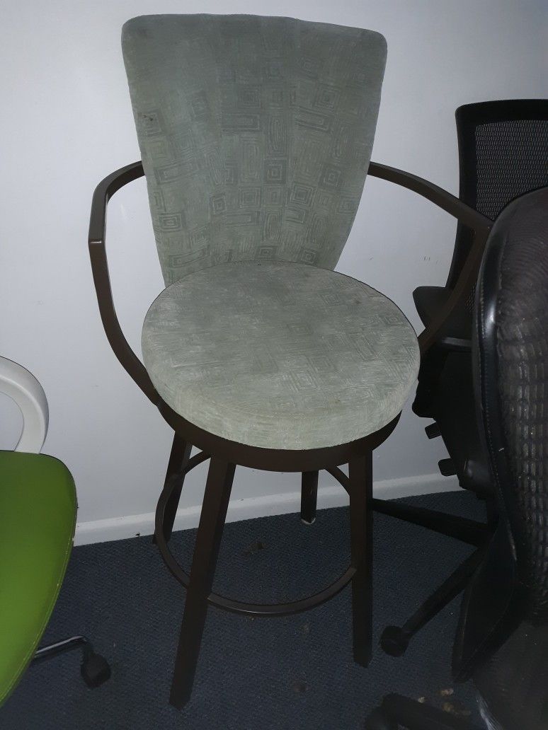 3 Plush Barstools Set Sage Green Velvet Broze Tone Metal Frames