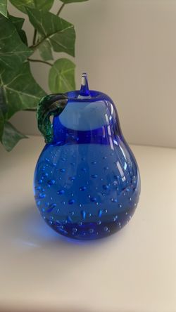 Vintage Art Glass Blue Pear Controlled Bubble